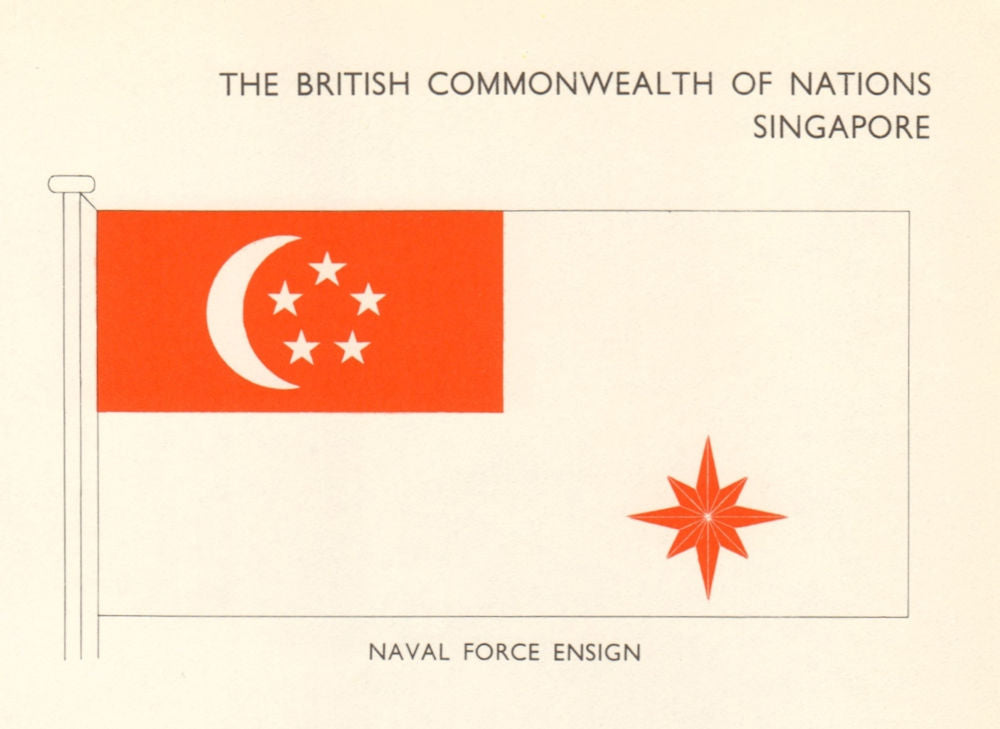 SINGAPORE FLAGS. Naval Force Ensign 1968 old vintage print picture